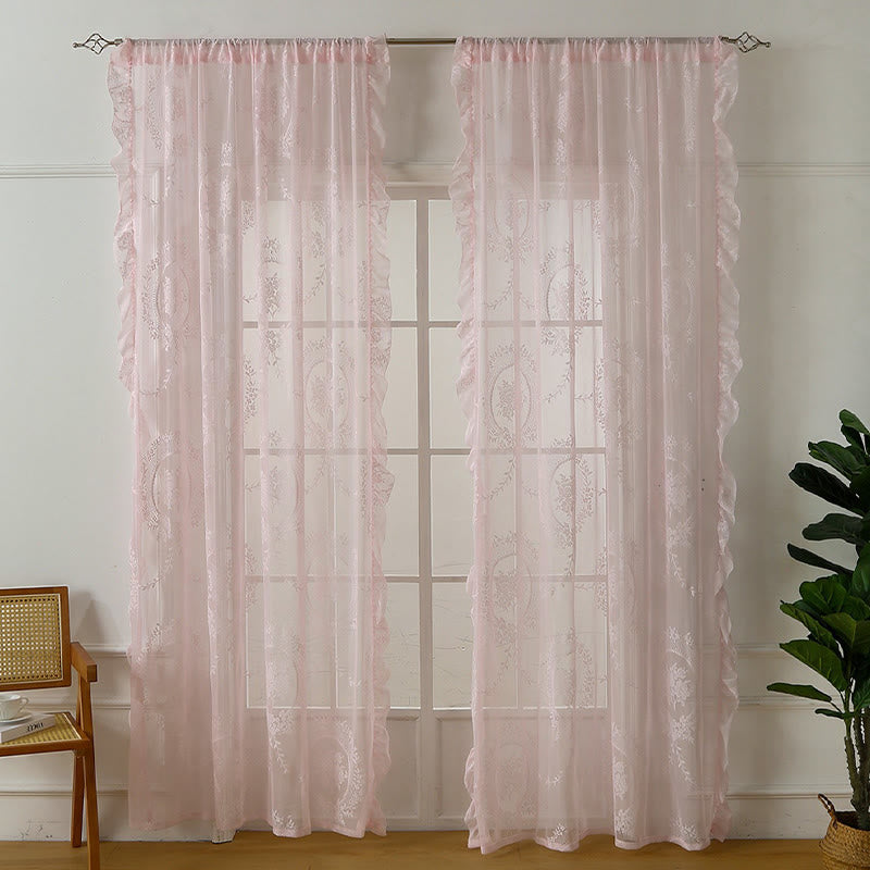 Cottage Lace Sheer Curtain with Ruffle Trim