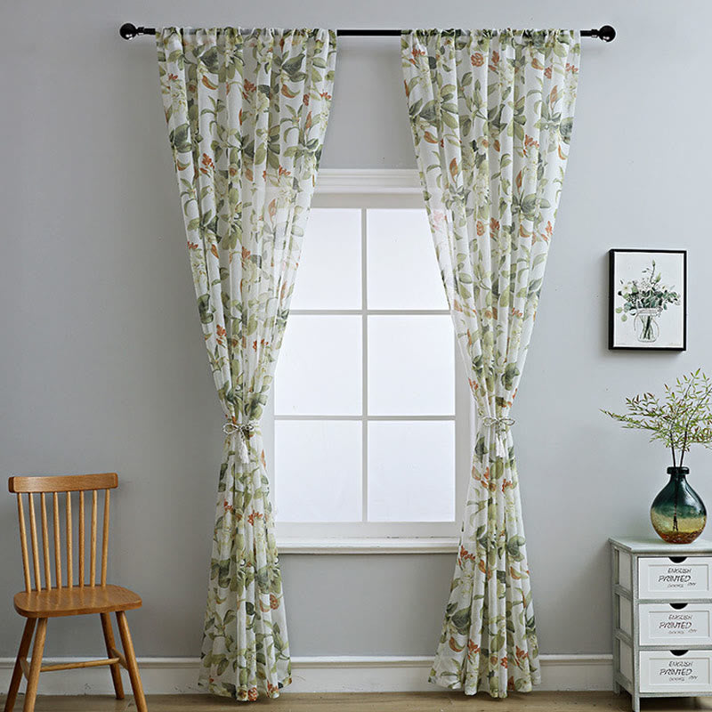 Refresh Floral Rod Pocket Cotton Linen Curtain
