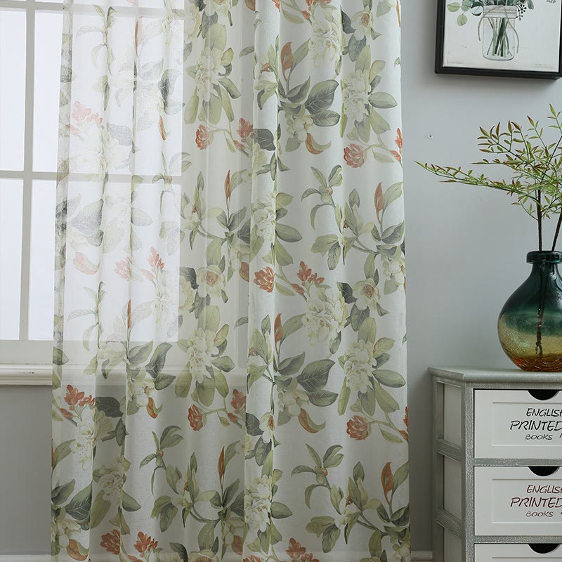 Refresh Floral Rod Pocket Cotton Linen Curtain