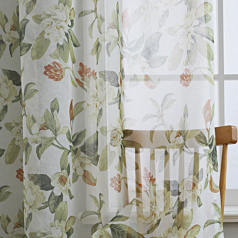 Refresh Floral Rod Pocket Cotton Linen Curtain