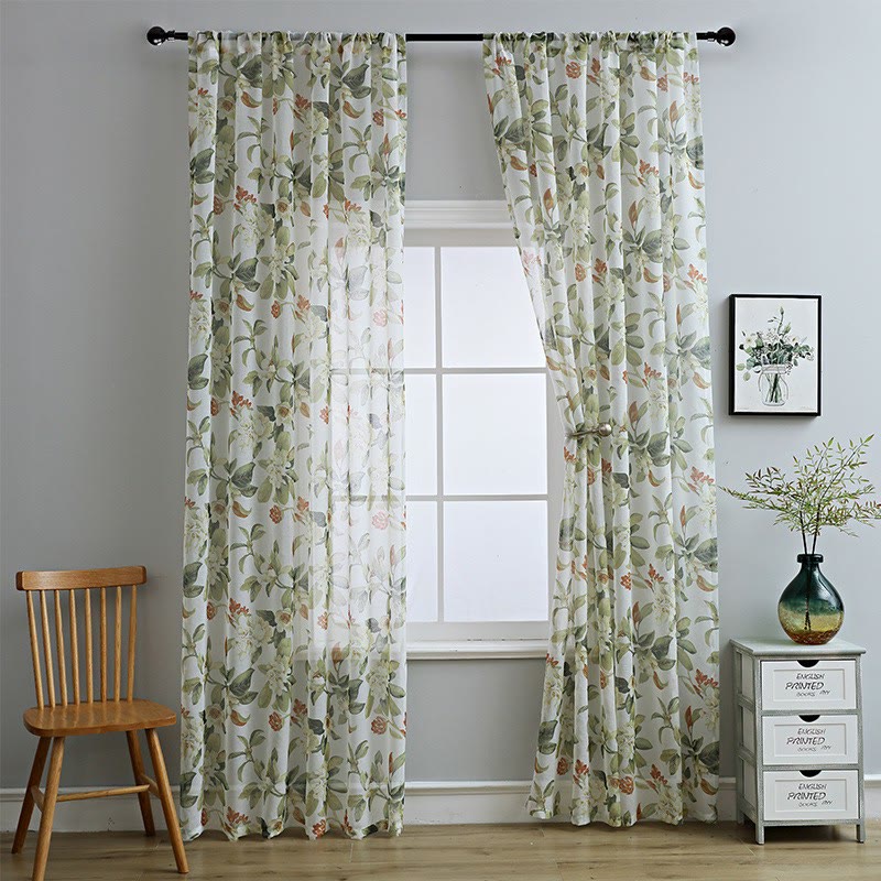 Refresh Floral Rod Pocket Cotton Linen Curtain