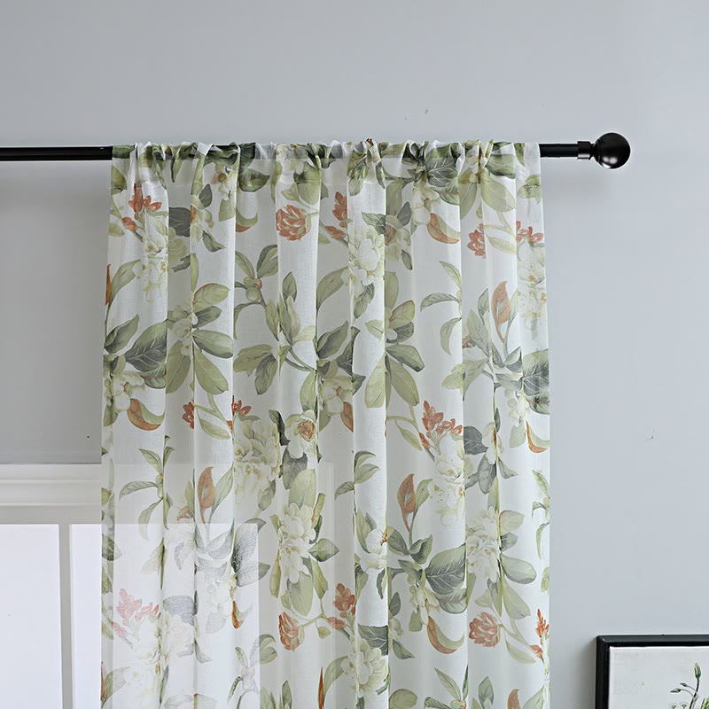 Refresh Floral Rod Pocket Cotton Linen Curtain