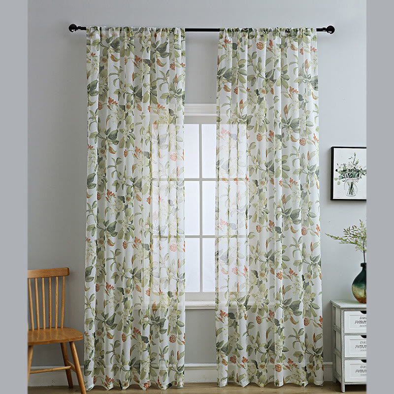 Refresh Floral Rod Pocket Cotton Linen Curtain