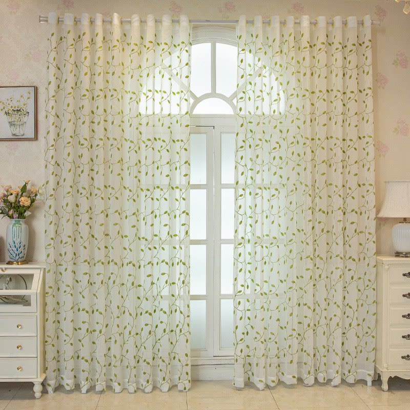 Cottage Style Green Leaf Sheer Curtain