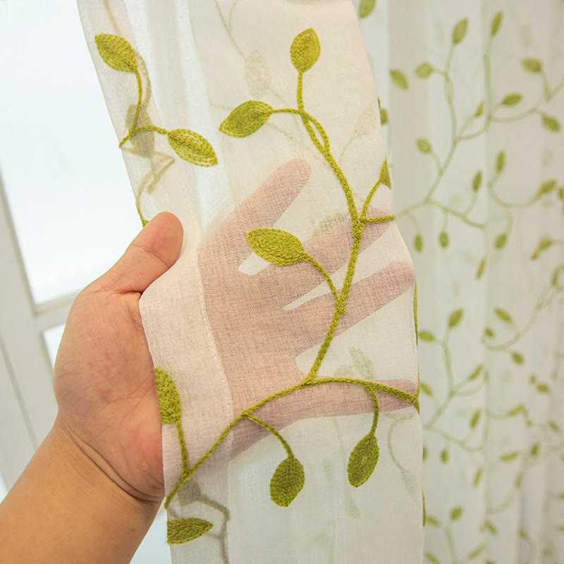 Cottage Style Green Leaf Sheer Curtain