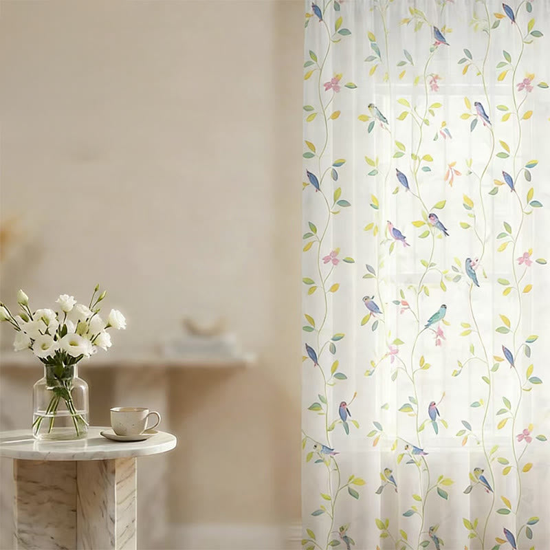 Country Style Bird & Leaf Curtain