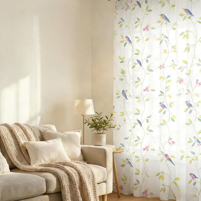 Country Style Bird & Leaf Curtain