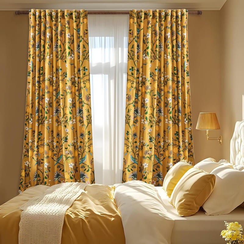 Vintage Country Bird & Floral Curtain