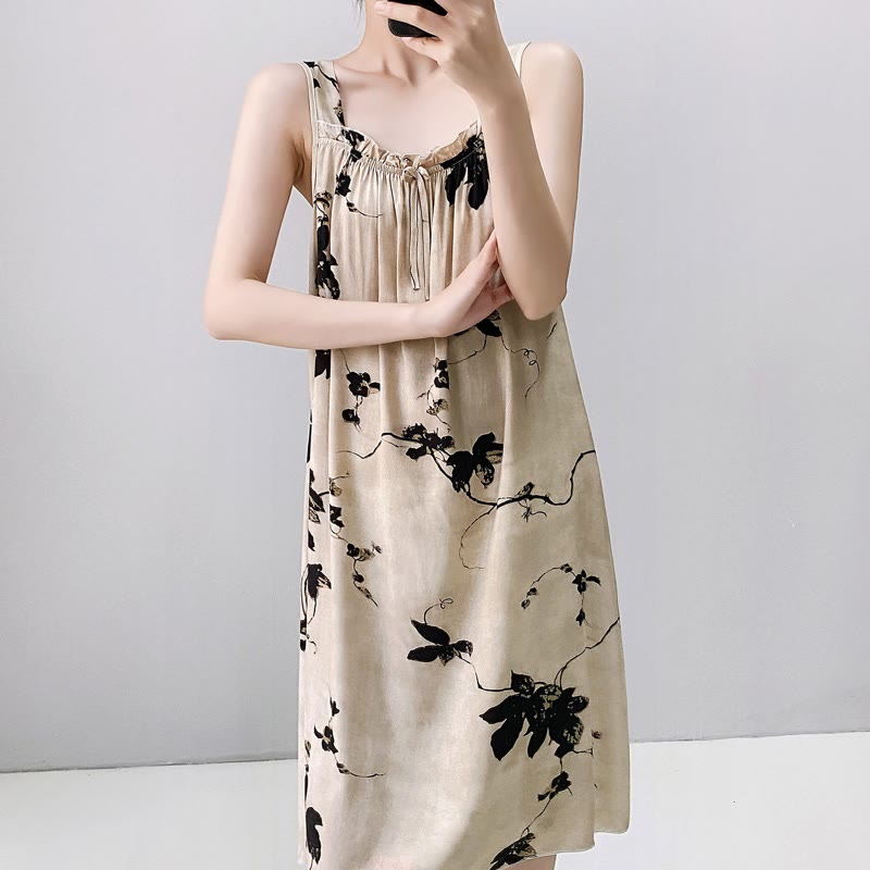 Ink Wash Floral Sleeveless Nightgown