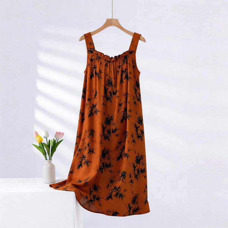 Vintage Bamboo Print Sleeveless Nightgown
