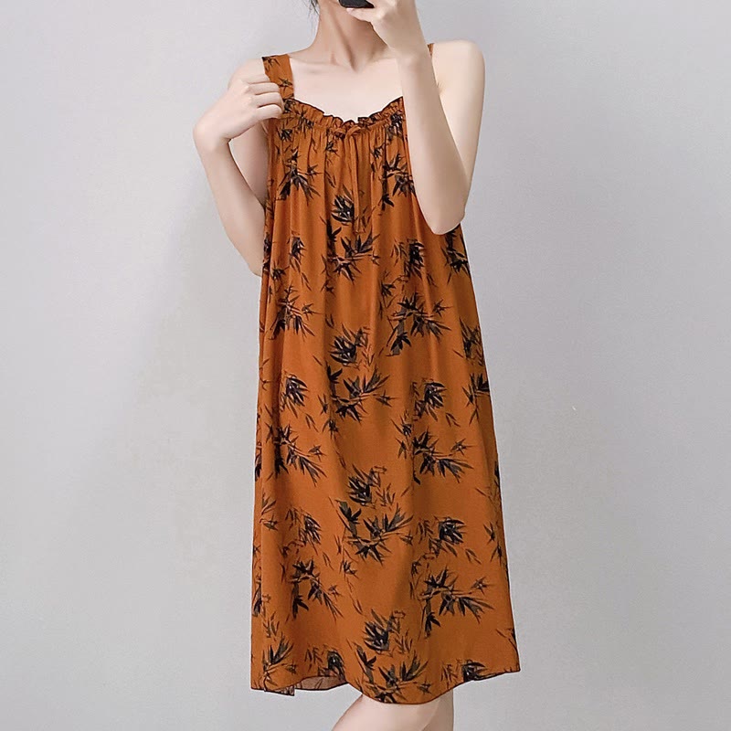 Vintage Bamboo Print Sleeveless Nightgown