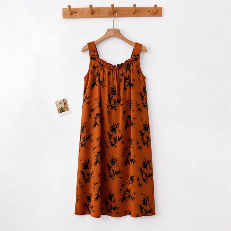 Vintage Bamboo Print Sleeveless Nightgown