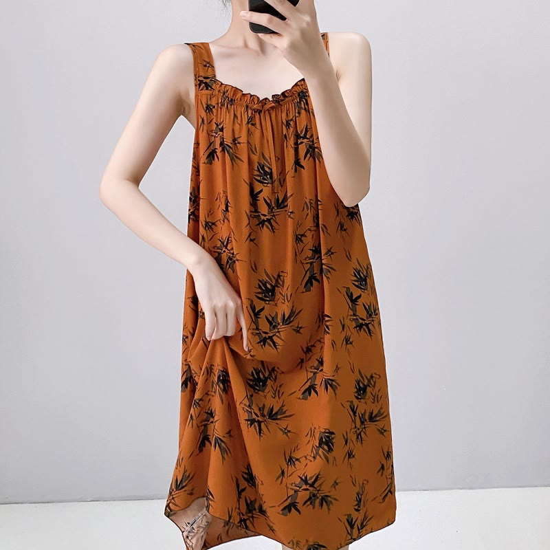 Vintage Bamboo Print Sleeveless Nightgown