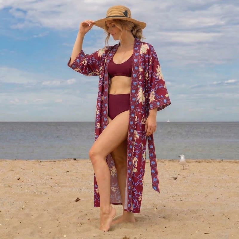 Retro Floral Kimono Style Bathrobe