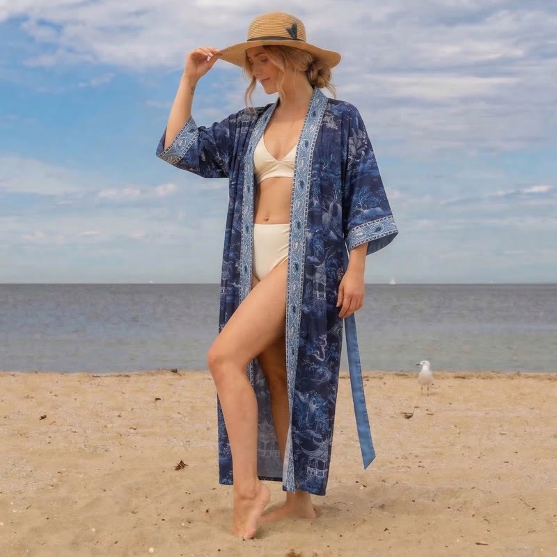 Oriental Landscape Kimono Style Bathrobe