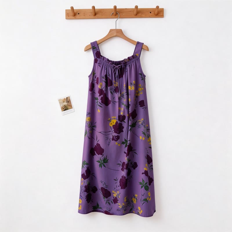 Purple Floral Print Sleeveless Nightgown