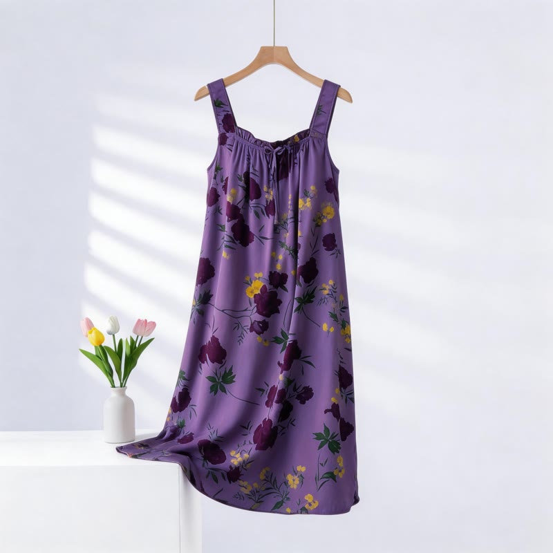 Purple Floral Print Sleeveless Nightgown