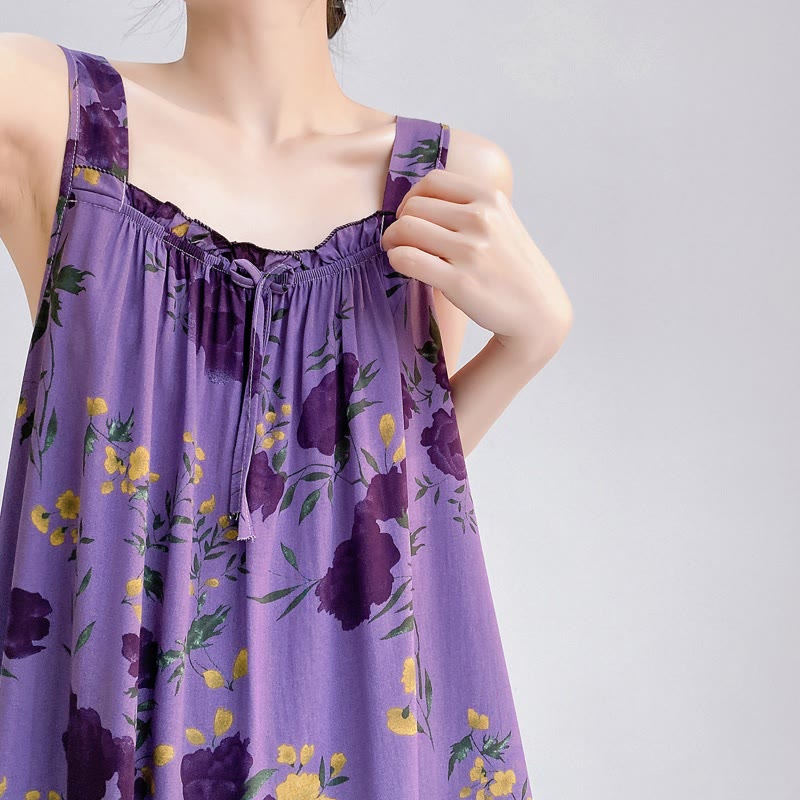 Purple Floral Print Sleeveless Nightgown
