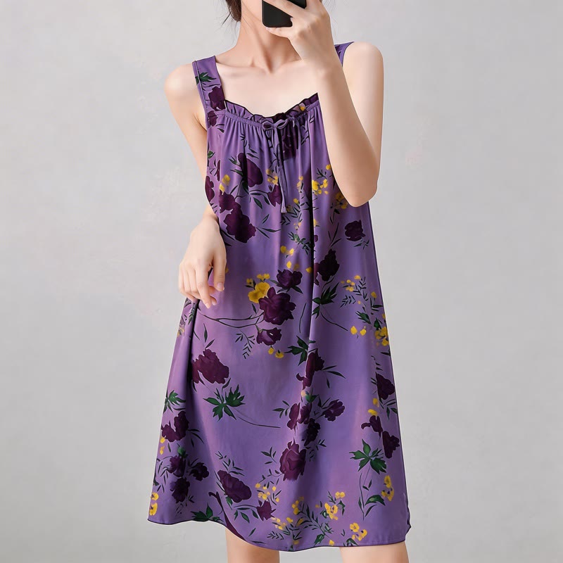 Purple Floral Print Sleeveless Nightgown