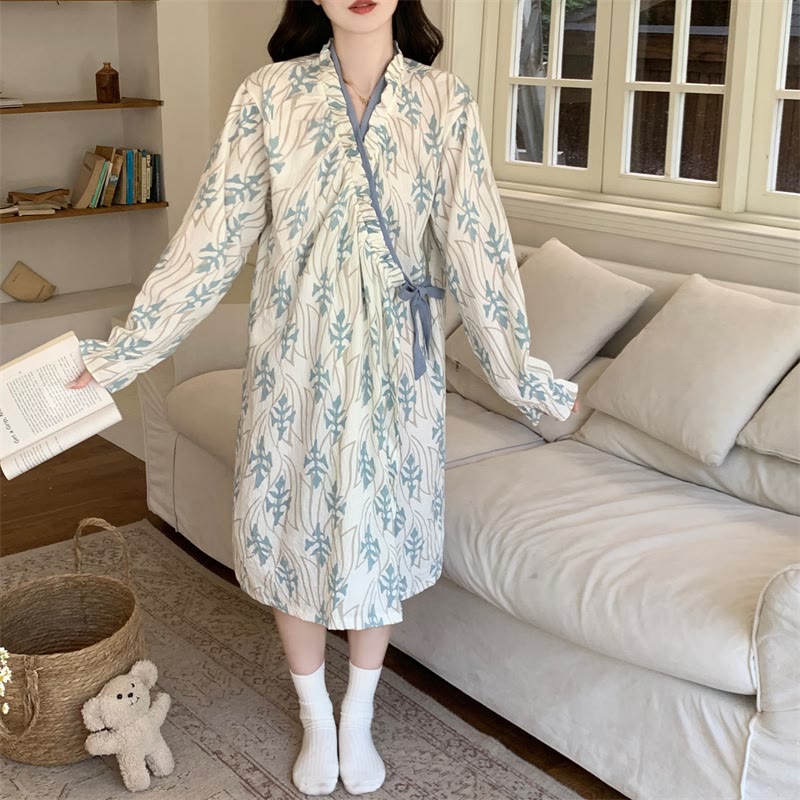 Abstract Art Print Ruffled Nightgown