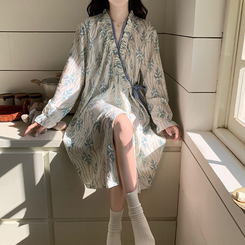 Abstract Art Print Ruffled Nightgown