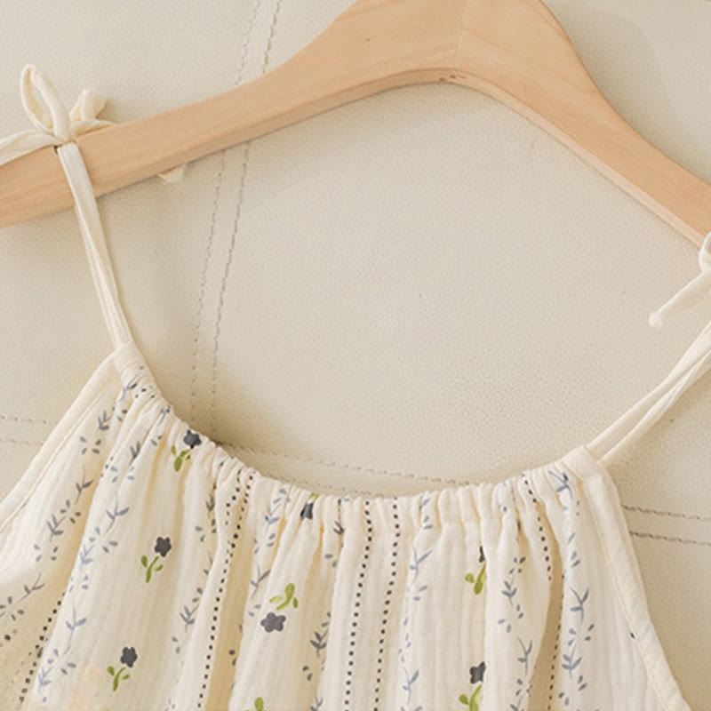 Striped Floral Cotton Gauze Camisole Nightgown