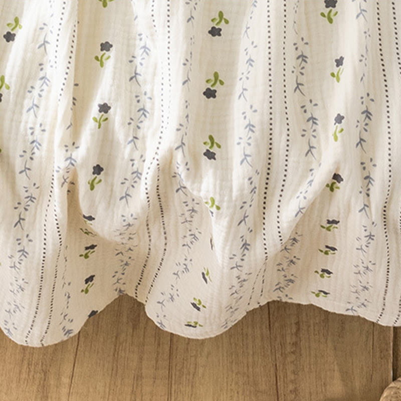 Striped Floral Cotton Gauze Camisole Nightgown