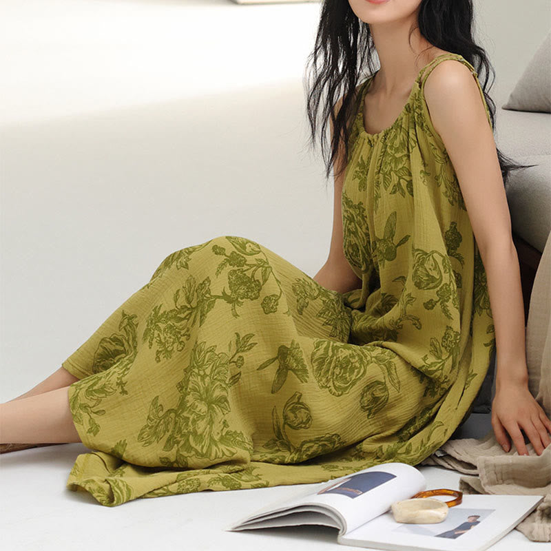Green Floral Pure Cotton Camisole Nightgown