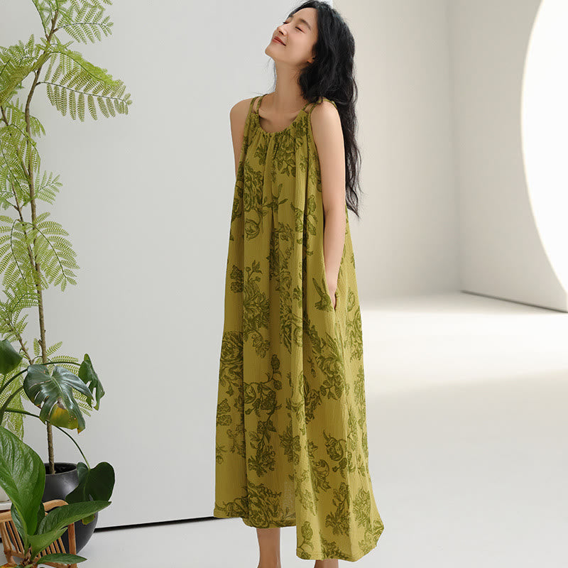 Green Floral Pure Cotton Camisole Nightgown