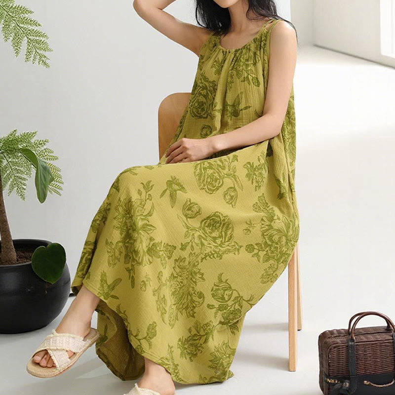 Green Floral Pure Cotton Camisole Nightgown