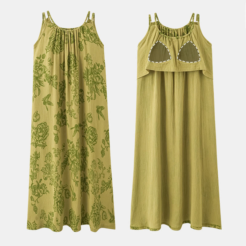 Green Floral Pure Cotton Camisole Nightgown