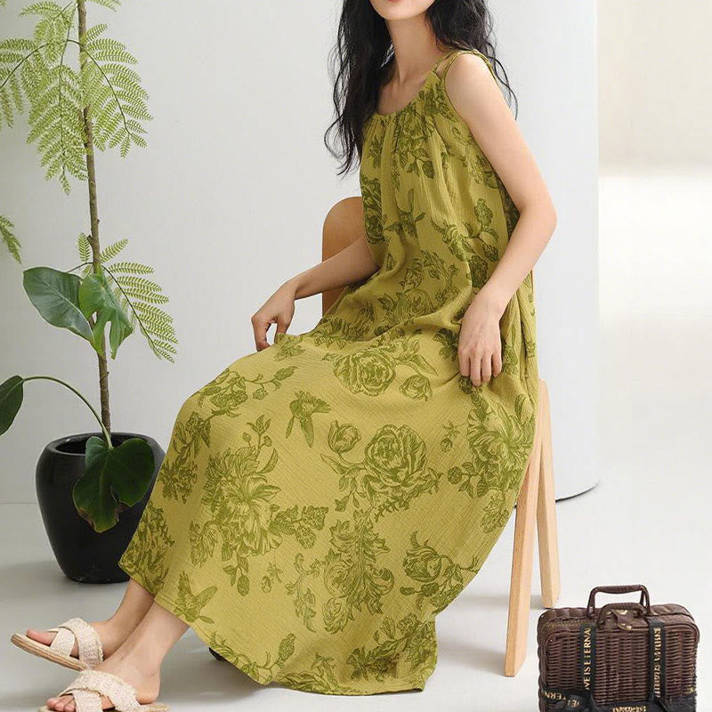 Green Floral Pure Cotton Camisole Nightgown