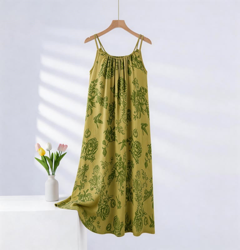 Green Floral Pure Cotton Camisole Nightgown