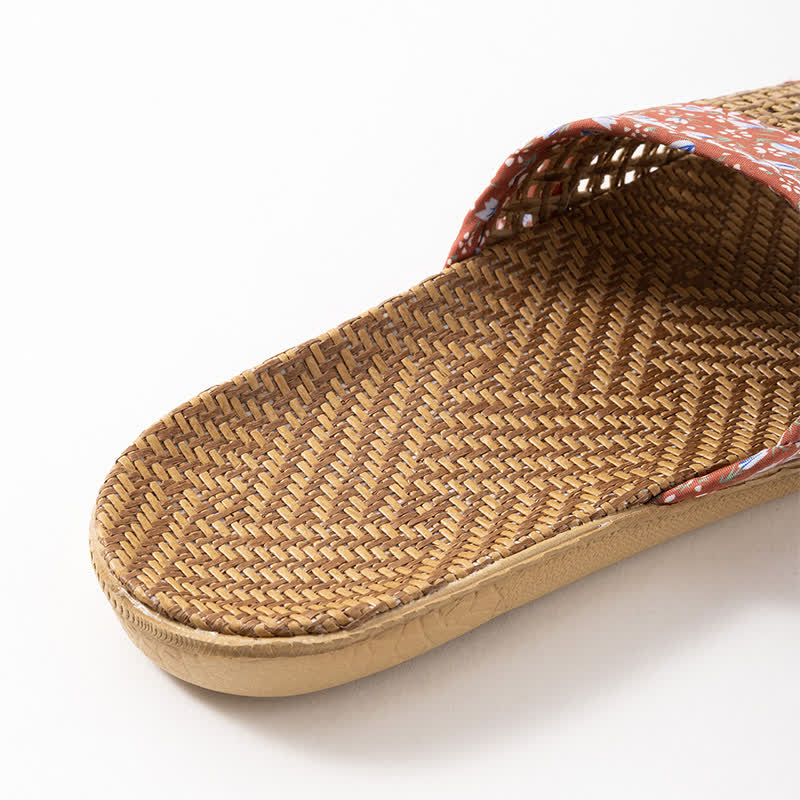 Floral Rattan Straw Slides House Slippers
