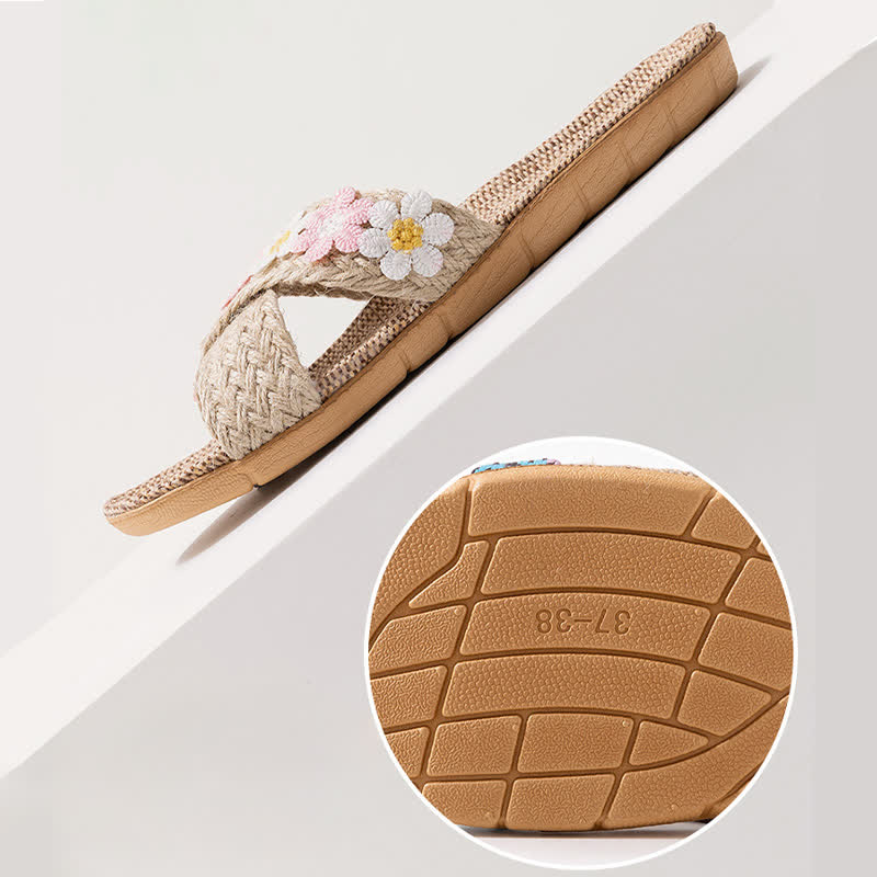 Cross-Band Woven Straw Slides Slippers