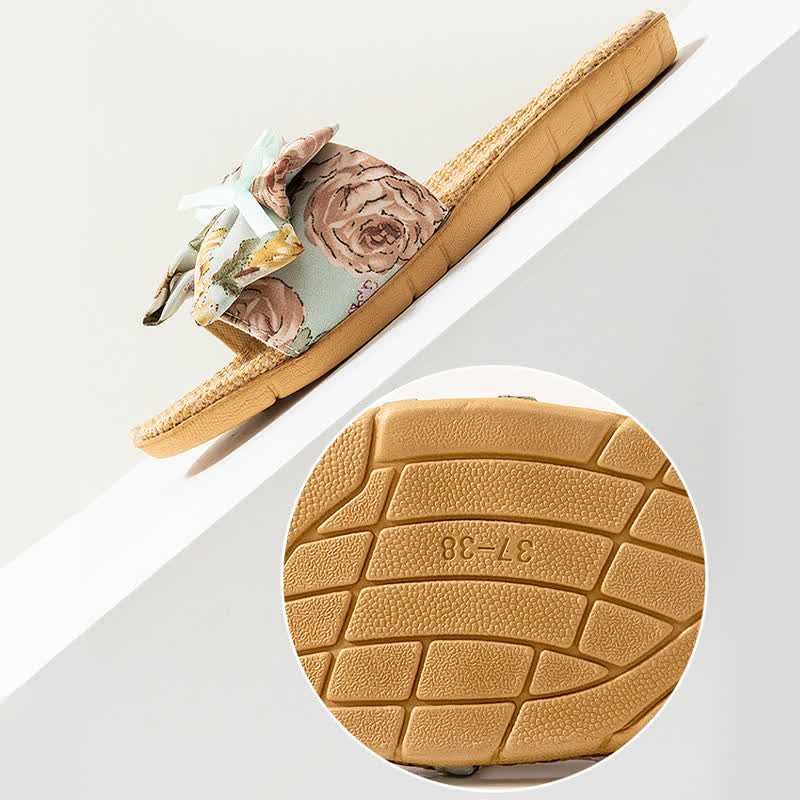 French Romantic Floral Linen Slippers