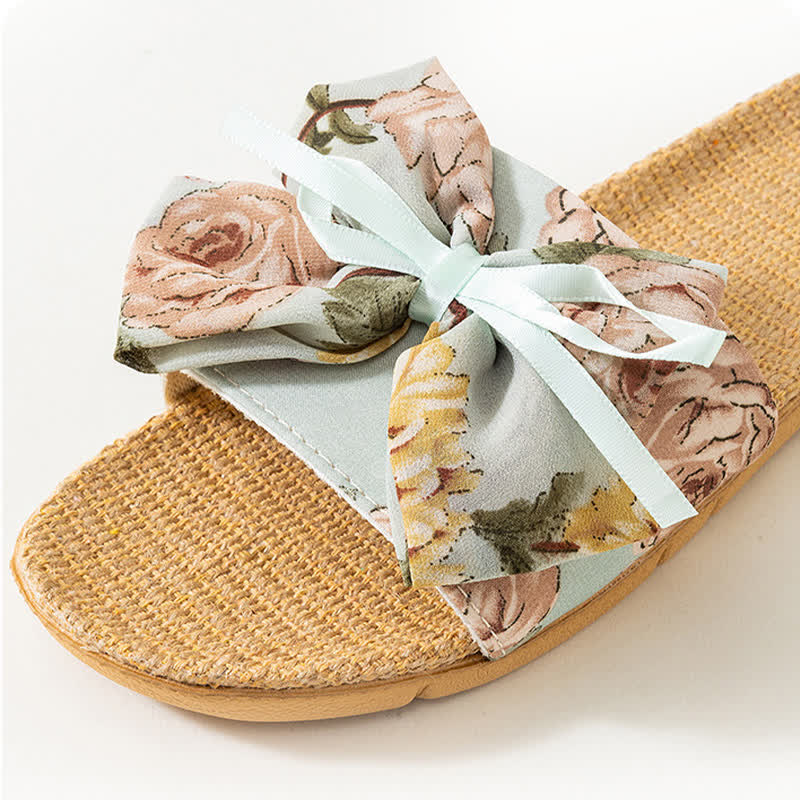 French Romantic Floral Linen Slippers