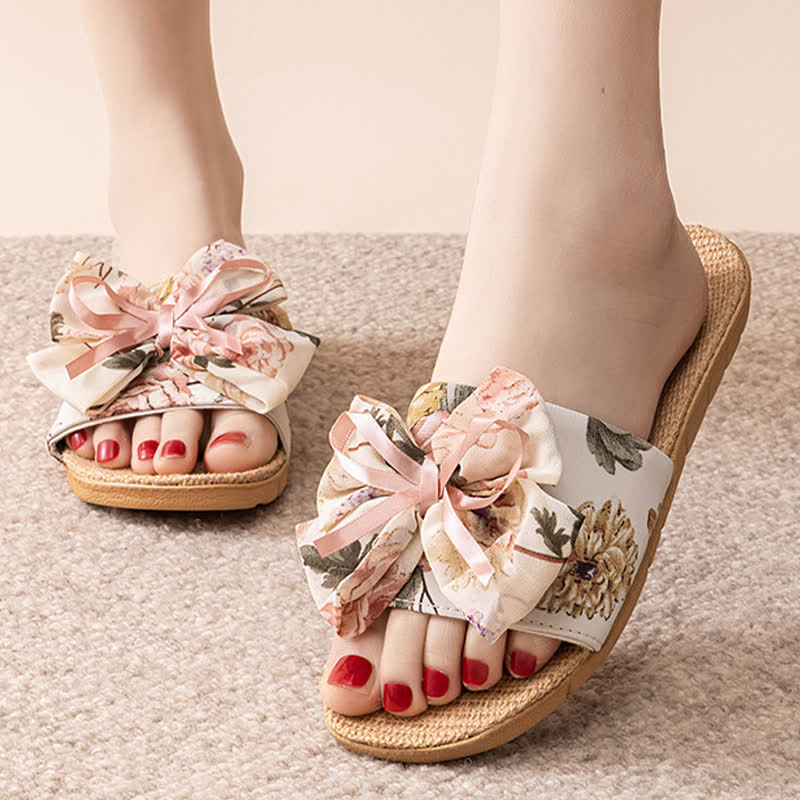 French Romantic Floral Linen Slippers