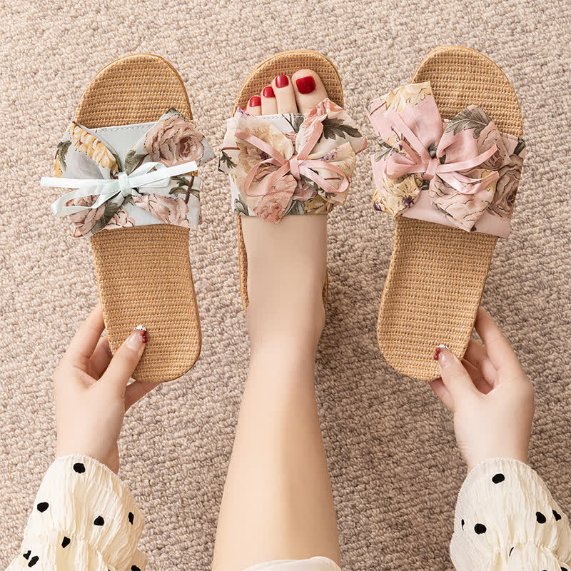 French Romantic Floral Linen Slippers