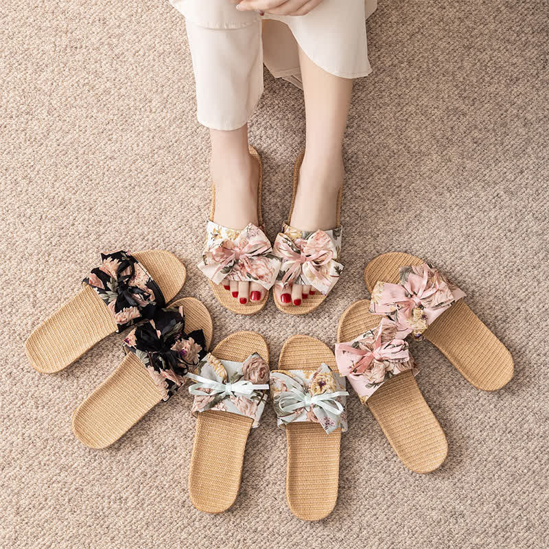French Romantic Floral Linen Slippers