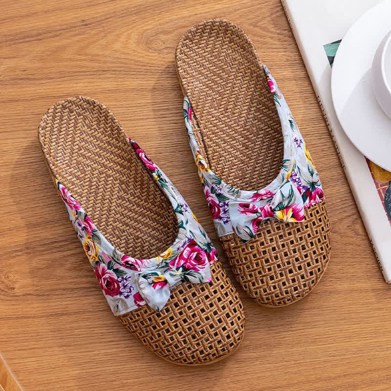 Closed-Toe Woven Rattan House Slippers