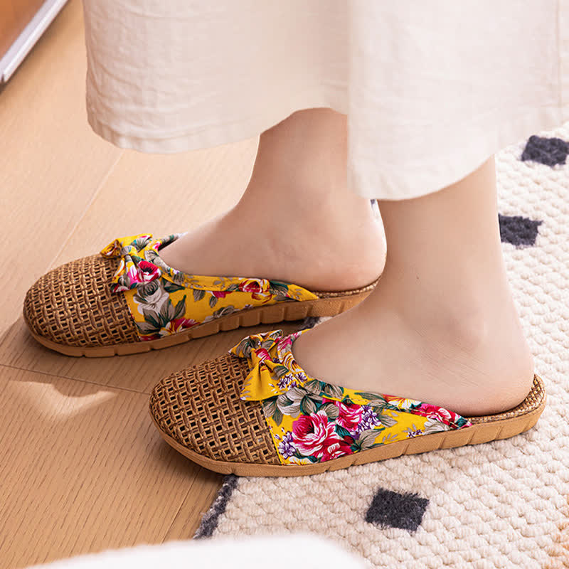 Closed-Toe Woven Rattan House Slippers