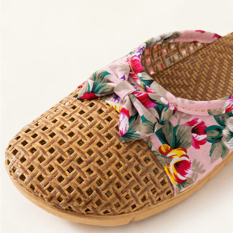 Closed-Toe Woven Rattan House Slippers