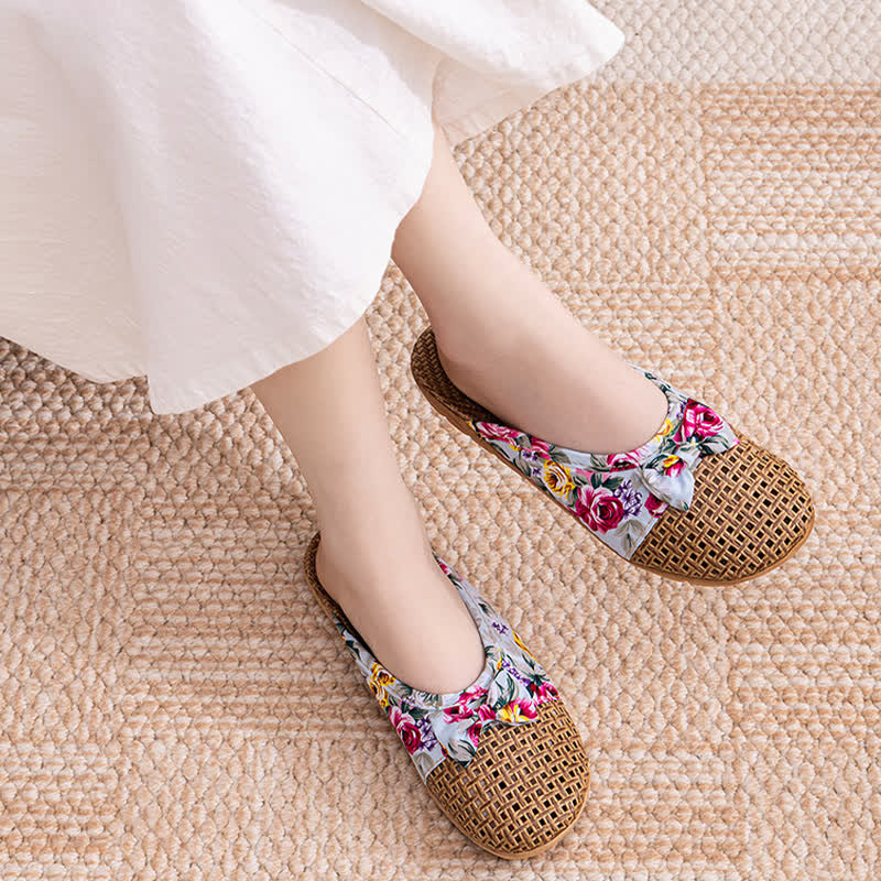 Closed-Toe Woven Rattan House Slippers
