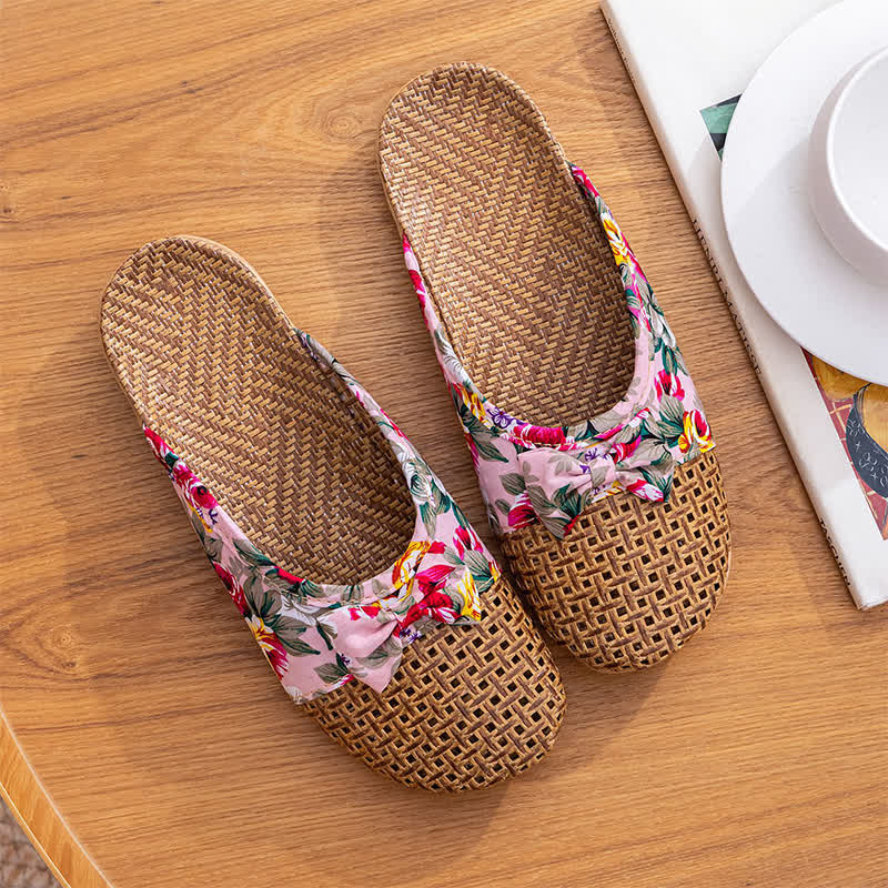 Closed-Toe Woven Rattan House Slippers