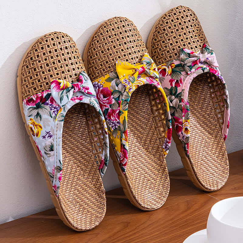 Closed-Toe Woven Rattan House Slippers