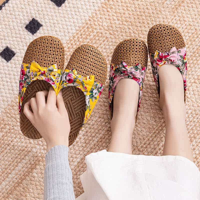 Closed-Toe Woven Rattan House Slippers