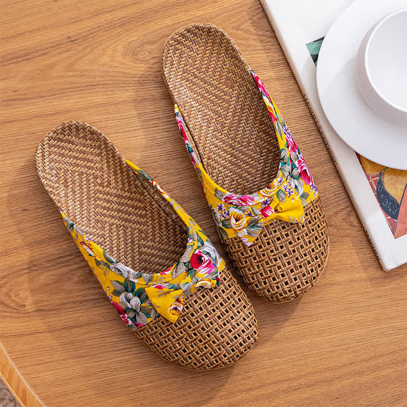 Closed-Toe Woven Rattan House Slippers
