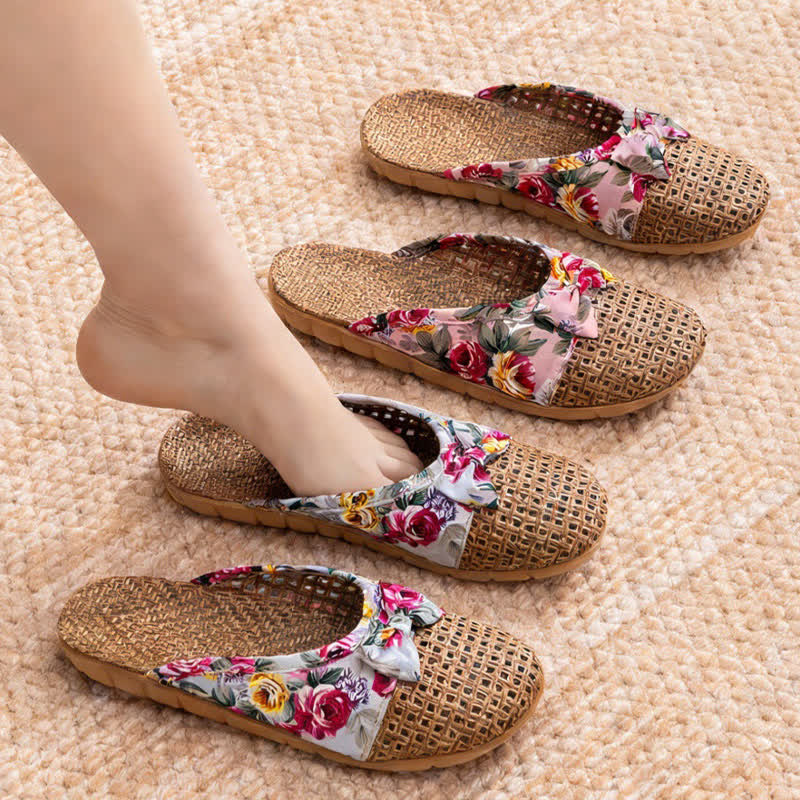 Closed-Toe Woven Rattan House Slippers