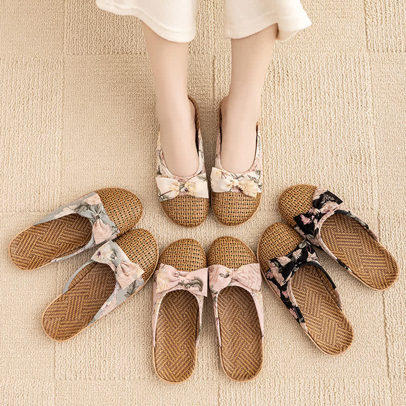 Vintage Floral Rattan Lightweight Slippers